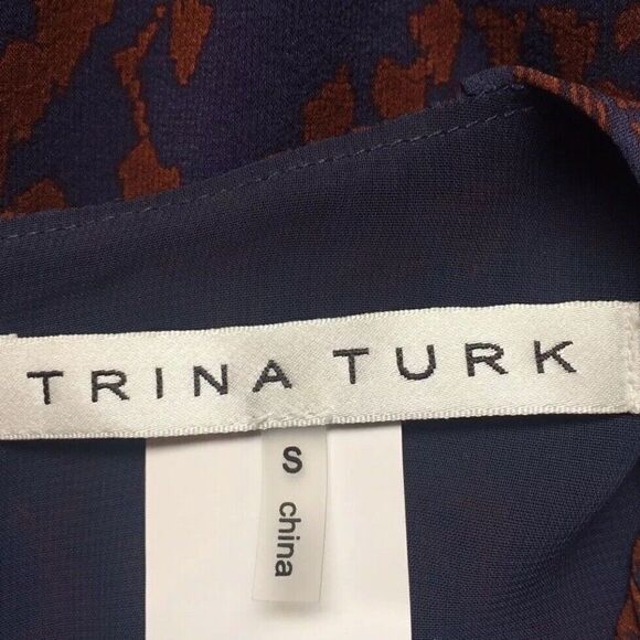 Trina Turk Women's Sleeveless Navy / Brown Silk Top Size S - Picture 5 of 8